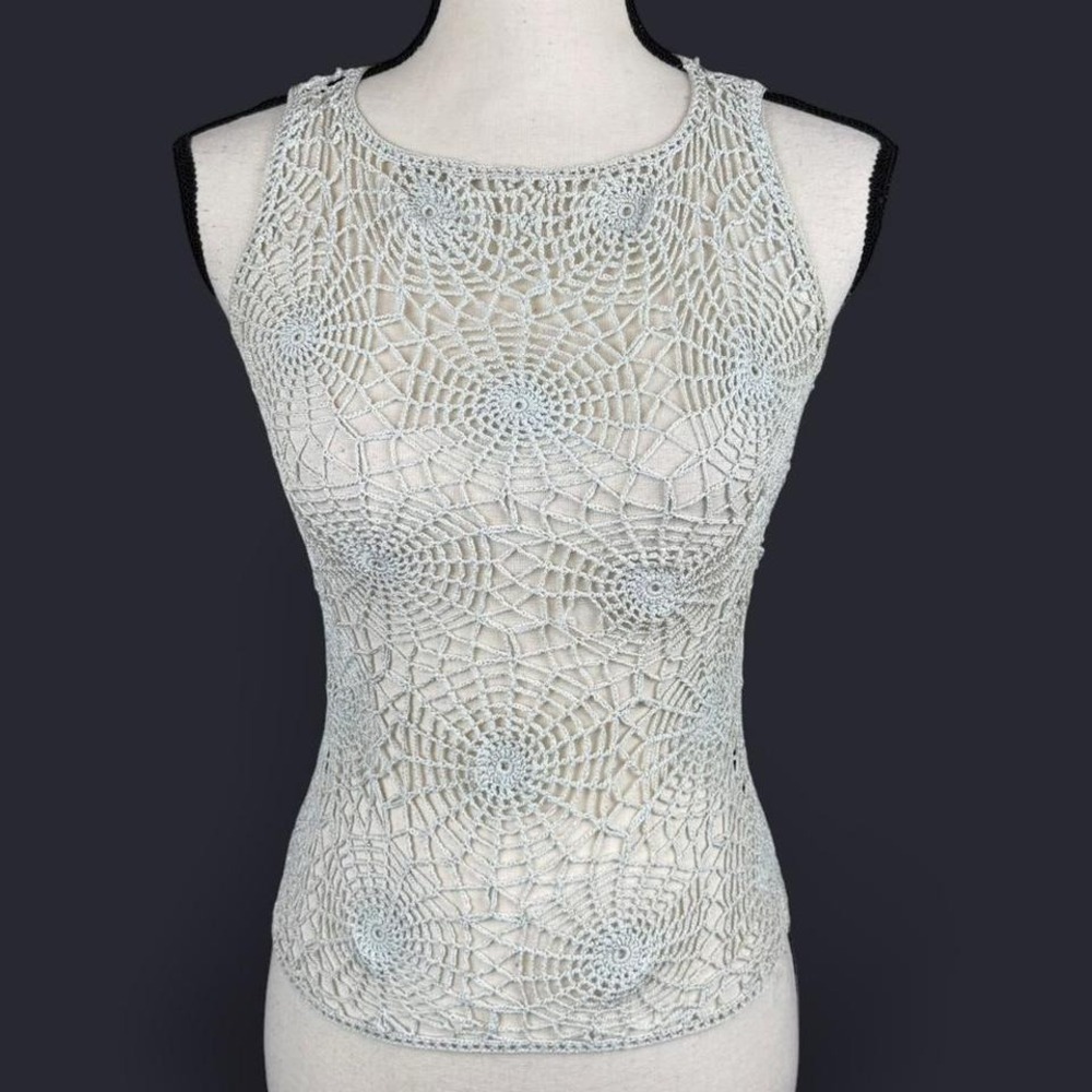 Y2K 100% silk Crochet Beaded Tank Top